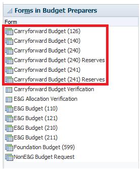 Carryforward Budget Entry Step 1 Complete the steps in the Accessing the Budget Entry