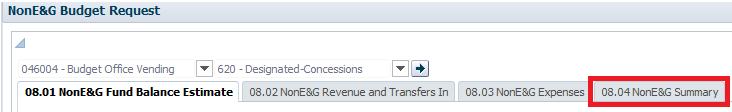 Step 6 Click on the 08.03 NonE&G Expenses tab. Step 7 Enter your non-e&g Expense budget.