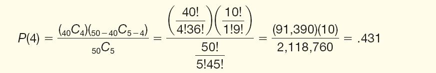 Hypergeometric Probability Distribution - Example Here s what s given: N = 50 (number of employees) S = 40 (number of union employees) x = 4 (number of
