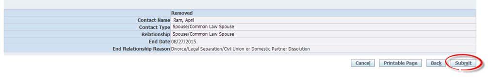 End Relationship Reason select Divorce/Legal Separation/Civil Union or Domestic Partner Dissolution. 5. Click Next.