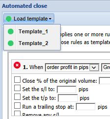 A saved template can then be applied to an order in the future by choosing Automated close from the