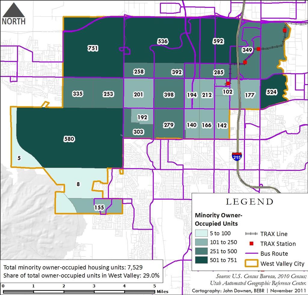 Figure 5 Minority Owner-Occupied Units in West Valley, 2010 Figure 5 shows the number of minority owner-occupied units by census tracts in West Valley City.