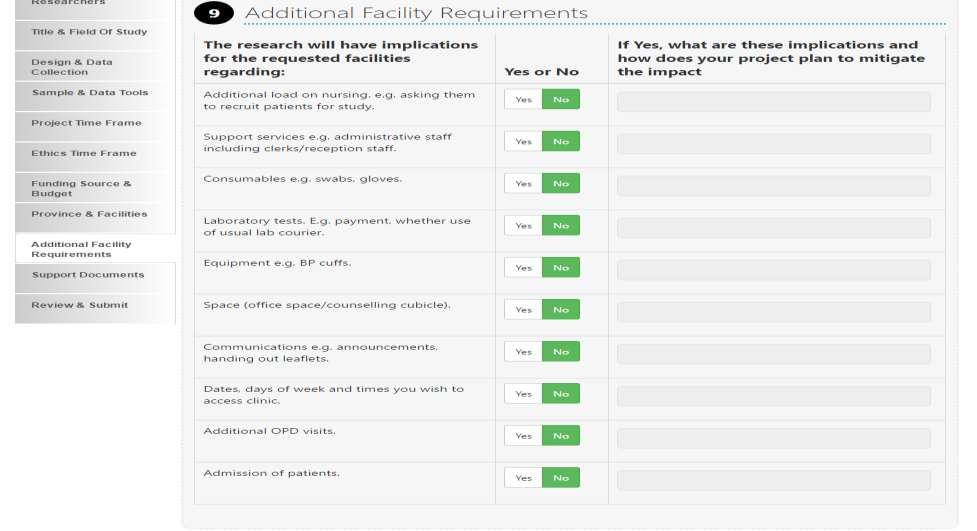 Step 9 Additional Facility Requirements This step allows you to request any necessary additional facility requirements. Click Update & Save Proposal and the click Next.