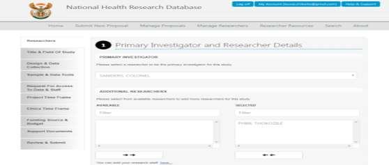 When you click Add Researcher or click the here link, you will be redirected to add a researcher. This will load the Add Investigator/Researcher Page.
