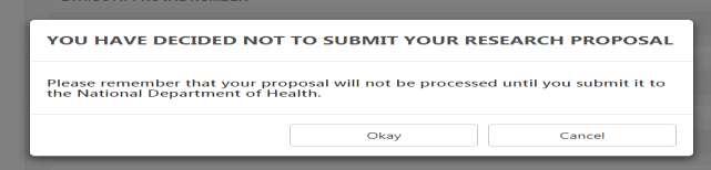 Submit application for approval This pop-up appears when you have clicked Submit Proposal on the Review Application step.
