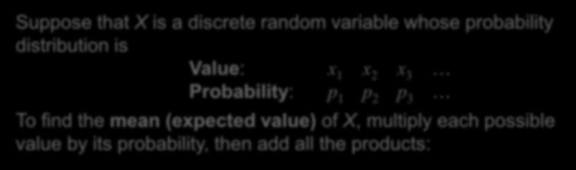 The mean of any discrete random variable is an average of the possible outcomes, with each outcome weighted by its probability.
