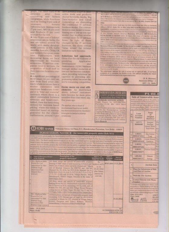 The above notice was published in Business Standard & Rashtriya Sahara News Papers on