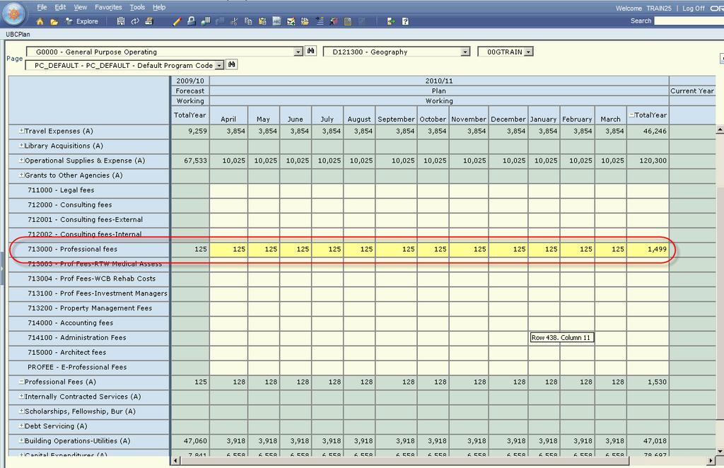 Campus-Wide Budgeting System Tutorial / 41 FIGURE 7: Although we did Proportional Spread we obtained the same result as we would have if we d applied Even Split because the numbers were the same in