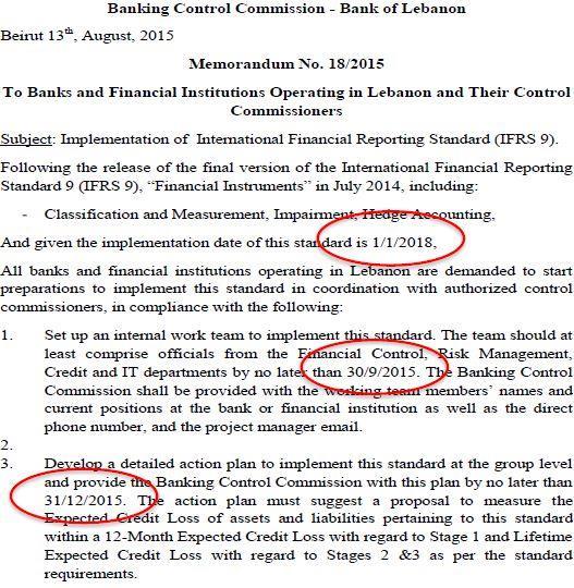 Milestones IFRS 9 Proposed approach will allow Lebanese banks to comply with 2