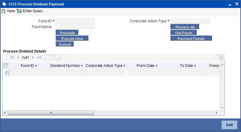 the Application tool bar or click new icon to enter the details of the dividend payment to be processed.