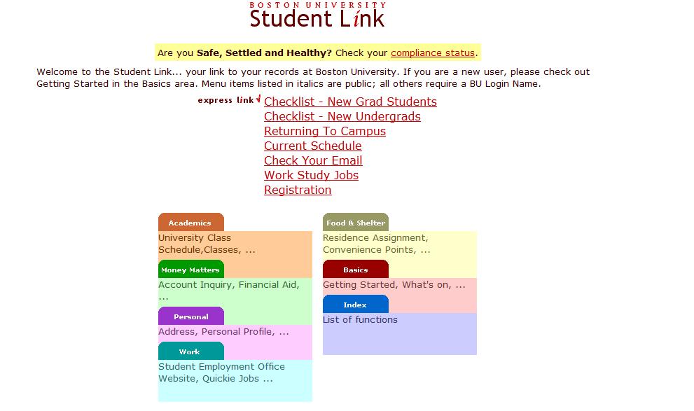 Log into your Student Link