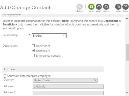 If you need to add a beneficiary to this plan use the menu on the left of the screen to choose Verify Beneficiary and Dependent Information. Click on the Add button.