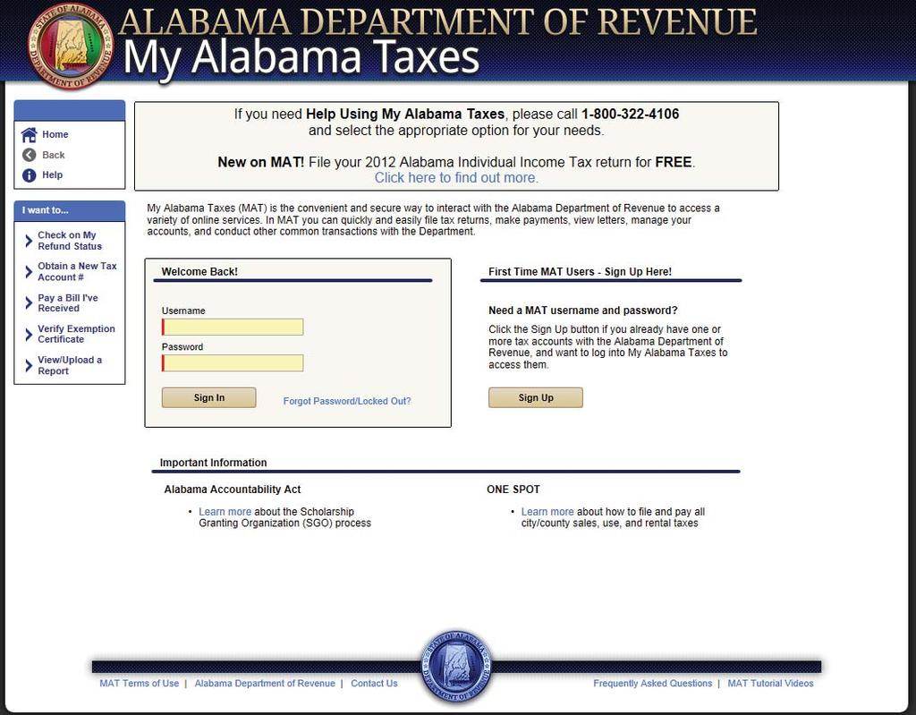 1. Sign in to My Alabama Taxes (MAT).