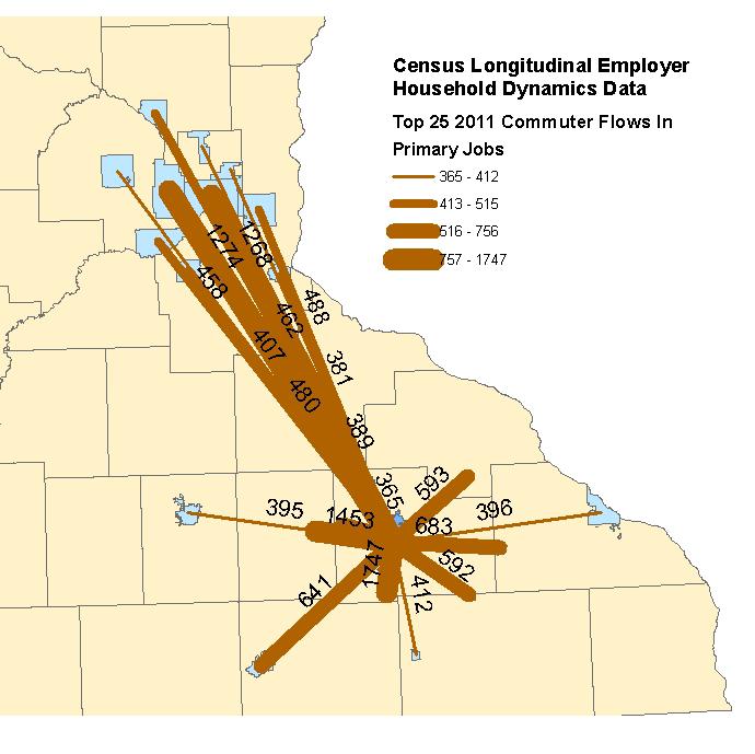 Regional Job Shifts - Commuting 5 top city sources of Rochester workers: