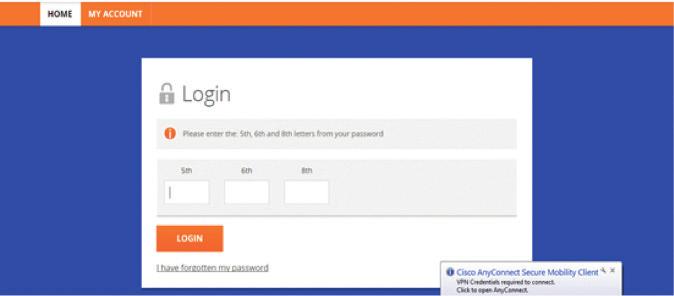 Enter the requested letters from your password The following landing page will