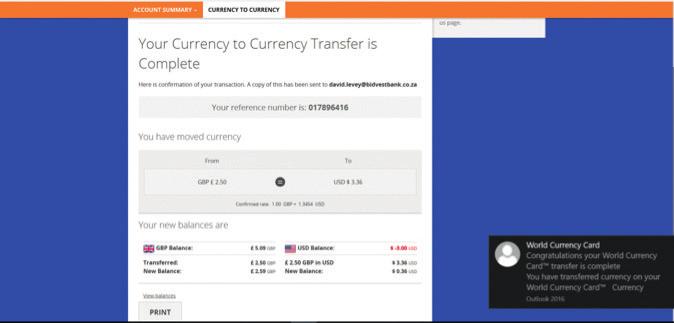 Select the currency you want to transfer to (credit to this wallet) 3.
