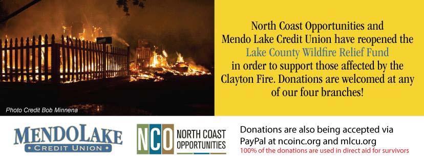 Connecting with Our Community Lake County Wildfire Relief Since 2015, Lake County has been impacted by four major wildfires Over 1500 homes and businesses lost Valley Fire was declared a Federal
