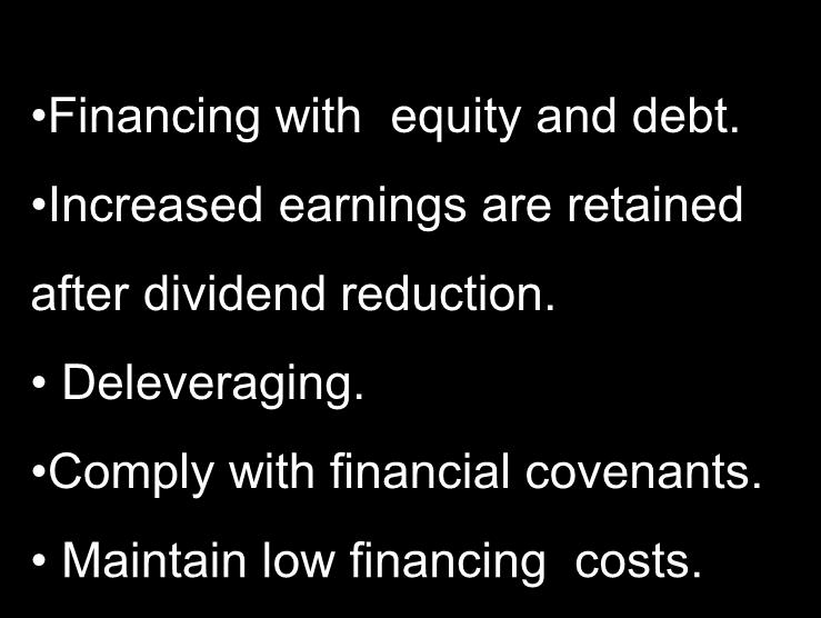 FINANCIAL POLICY: DEBT PER VESSEL - MARGIN LEVEL 19 Financing with equity and debt. Increased earnings are retained after dividend reduction. Deleveraging. Comply with financial covenants.