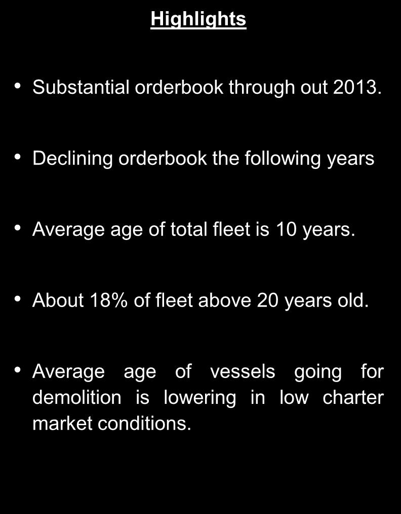 Declining orderbook the following years Average age of total fleet is 10 years.
