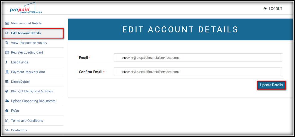 8 Edit Account Details 8 This will allow an email address to be updated only, for all other details