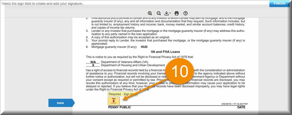 WebMax Navigation Borrower Signing Process: 10. Click to esign where indicated 11.