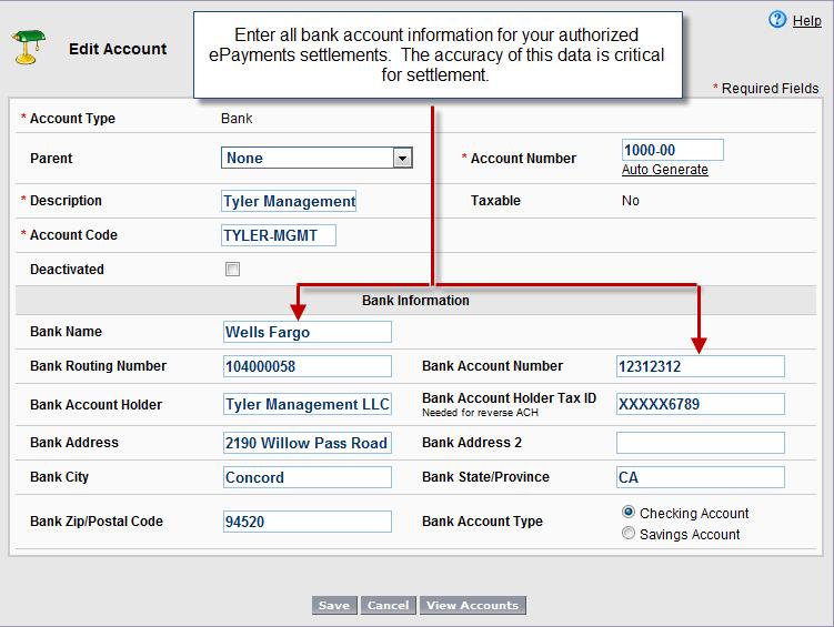 Page 3 Configuring Your epayments Bank Accounts Each bank account that was underwritten for electronic payments must