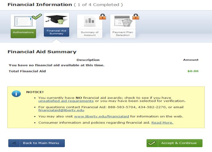 Financial Aid Summary Financial Aid Summary If no