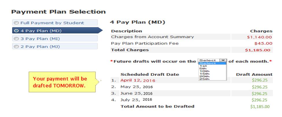 Payment Plan Selection Payment Plan