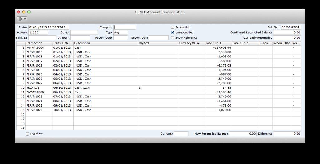 Account Reconciliation This register will most commonly be used for Bank Reconciliations; checking bank statements against the bank account Transactions recorded in Enterprise.