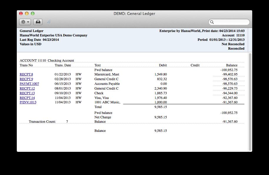 REPORTS General Ledger The General Ledger report shows all daily transactions for a specific account. On the left side are all debits and on the right side are all credits.