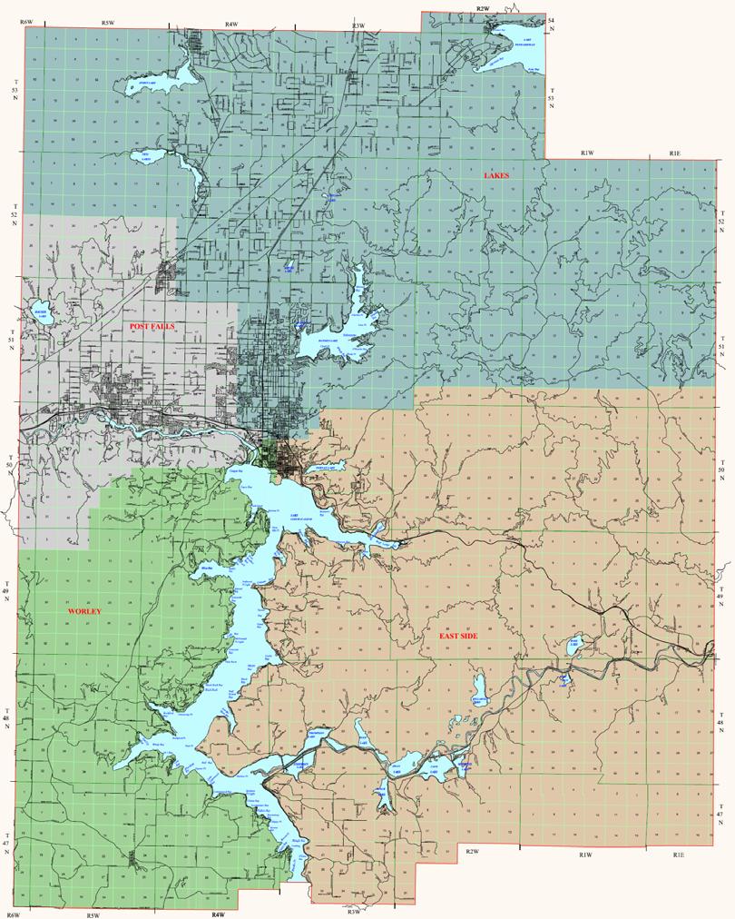 Exhibit II2. Map of Highway Districts, Kootenai County, 2008 Source: JP Stravens & Associates. As shown above, the four highway districts cover the entire land area of Kootenai County.