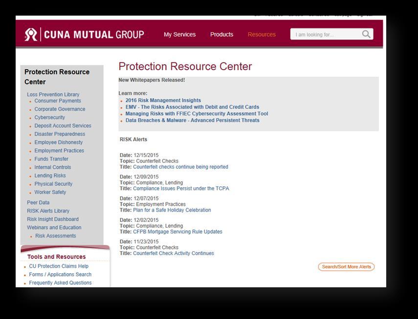 Protection Resource Center One-stop shop available when you need it - 24/7 Exclusive to CUNA