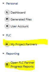 Figure 3: FLC users can be given the privilege to see additional overview tables My project partners and/or Open FLC partner progress reports Once a project has been