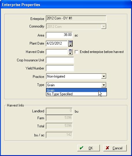 In the Enterprise Properties screen, select a Practice and Type from the drop-down lists: The Practice and Type lists are limited to the appropriate