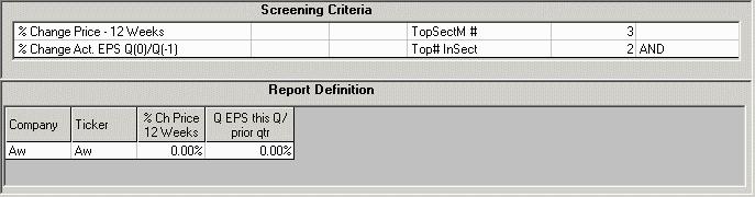 When it s done, the setup will look like this (Screenshot 11) in the Screen Definition Table (and the Report Definition Table). (Then click the Run Query Button (not shown) to get your list of stocks.
