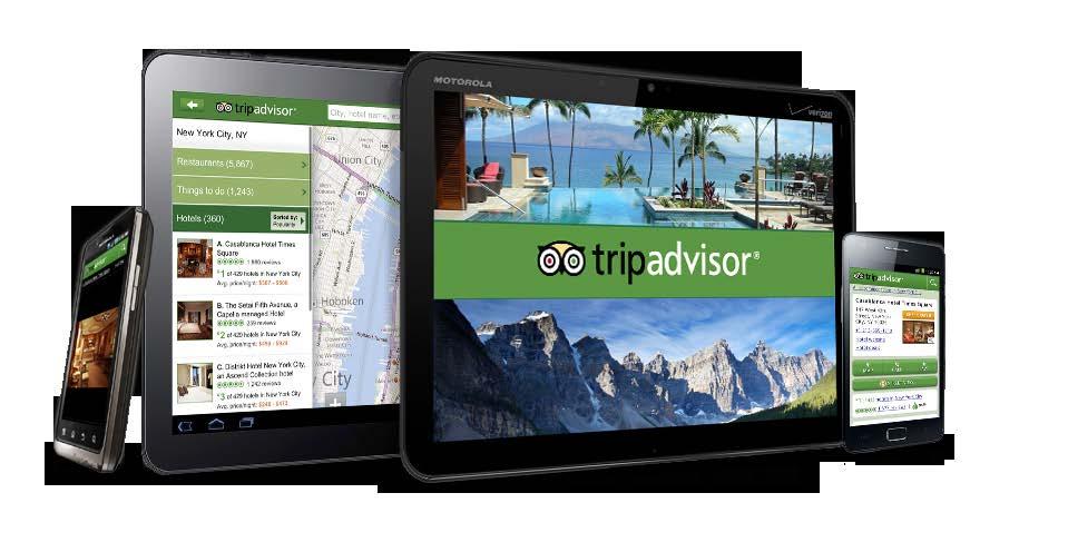 Mobile: Powerful Extension of TripAdvisor Platform Find & contact hotels; find & reserve restaurants; find & book attractions and tours; find flights 50+ City Guides