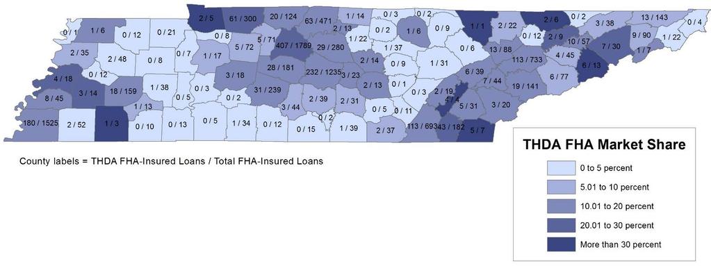 Map 3: THDA s Share in FHA-Insured Home Loans Market, 2014 27 27 The FHA-insured home loan market refers to the first-lien home purchase loans for owner occupied 1-4 family dwellings that are