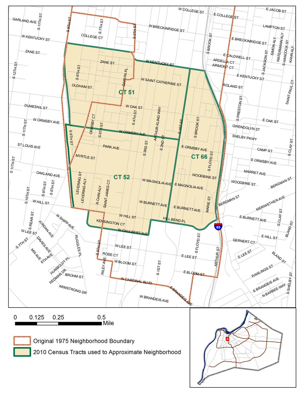 Because census tract boundaries align fairly well with the urban neighborhood boundaries, this data profile uses 2010 census tract boundaries to approximate the