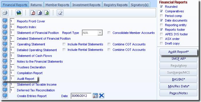 Task 9.3 - Preparing Financial and Investment Reports The * besides the report name indicates a change has been added to the report or data has been prefilled.