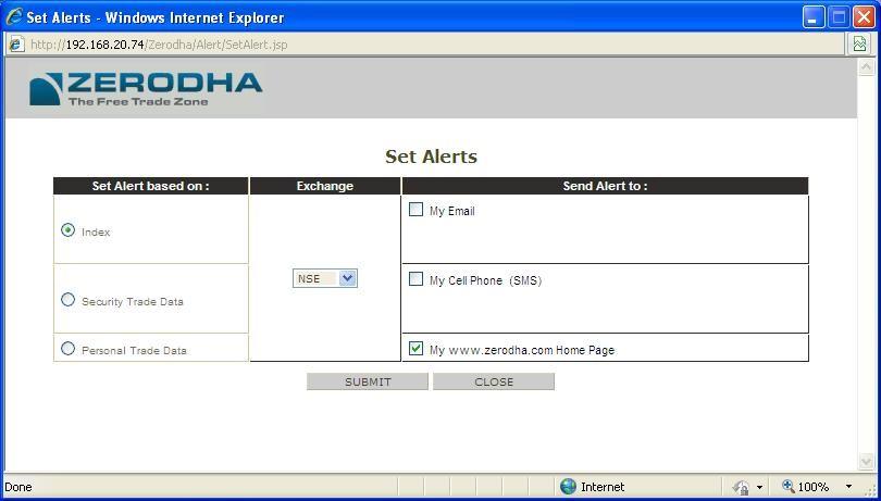 5 Alerts Set Alerts The ATM (Alert Trigger Manager) allows the users to set alerts on any securities.