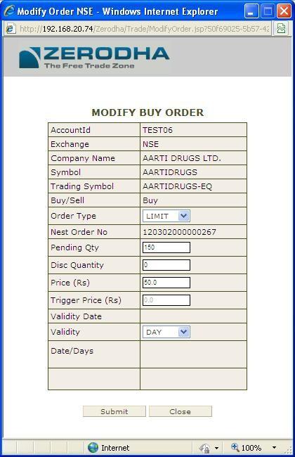 Modify Order An 'Open' order can be modified using the 'Modify Order' button present in