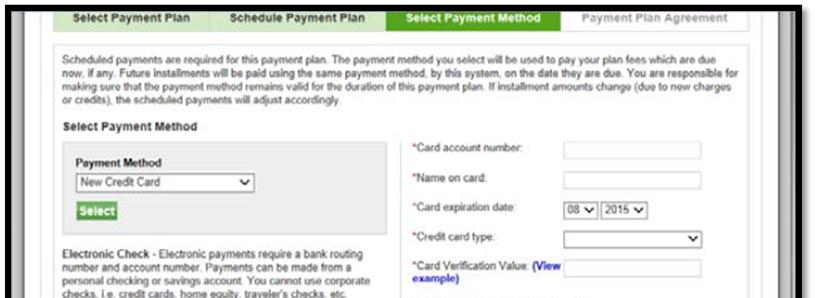 7) If this is the first time enrolling in a payment plan through the MySTAR Payment Center, choose either New