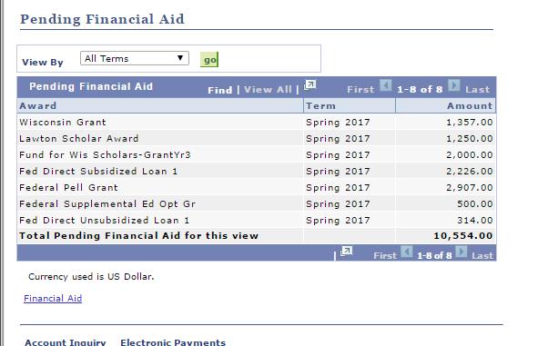 If you select the pending aid tab, you will see the details of your pending aid.