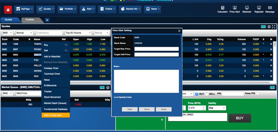 MANAGING PRICE ALERTS Your price alert stocks can comprise stocks from different markets, identified by the Exchange column 3 To view all stocks that you have set the price alerts, select 'Price