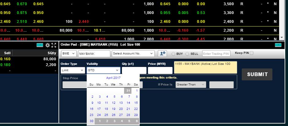 BUYING AND SELLING Placing a Good-Till-Date (GTD) order Notes to placing GTD order Available for BME and foreign markets. GTD order for BME will be termed BURSA GTD.