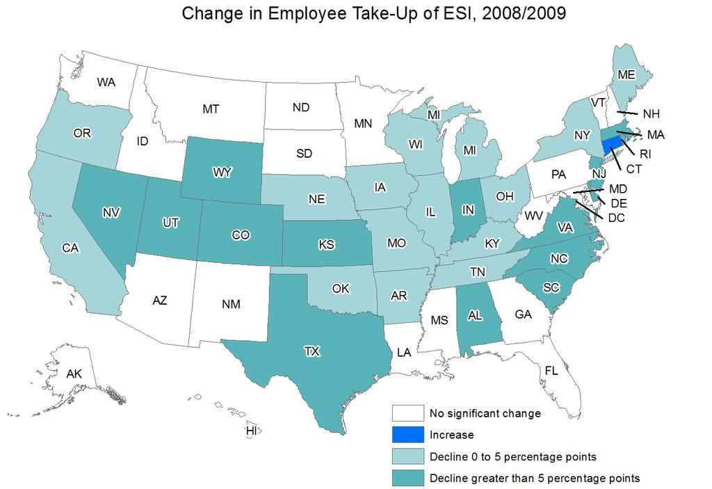 Figure 9: Change in Employee Take-Up of ESI, 2008/2009 Source: Agency for Healthcare Research and
