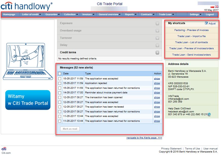 2. How to start work 4 4 2.1. Home Page The User s Manual refers to the Trade Loan product on the Citi Trade Portal.