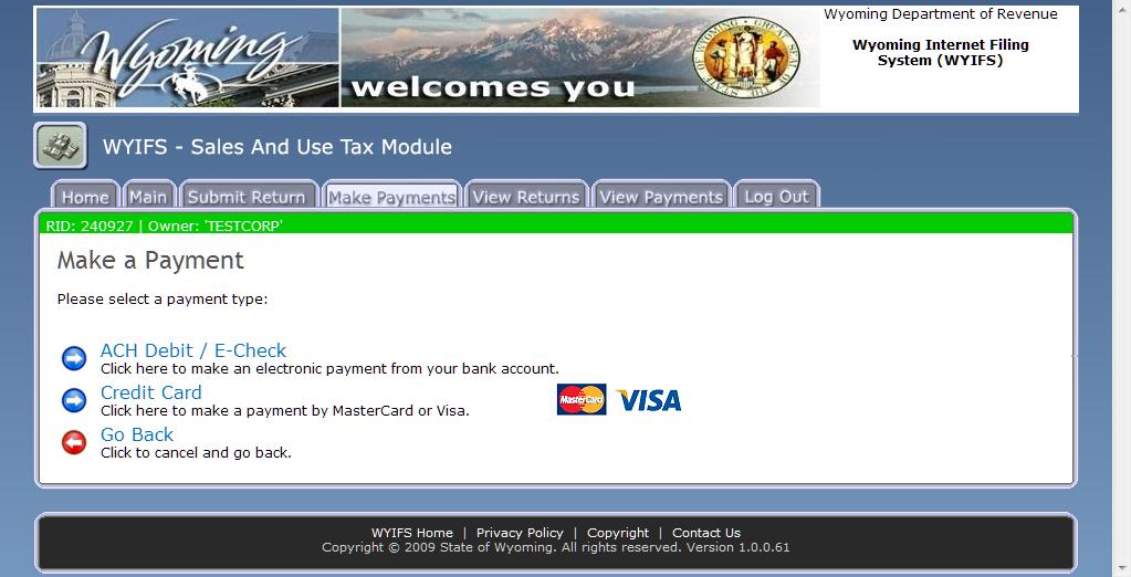 From the confirmation screen (figure 3.1.5), you may click on "Pay License Fee" if you want to make a payment online.