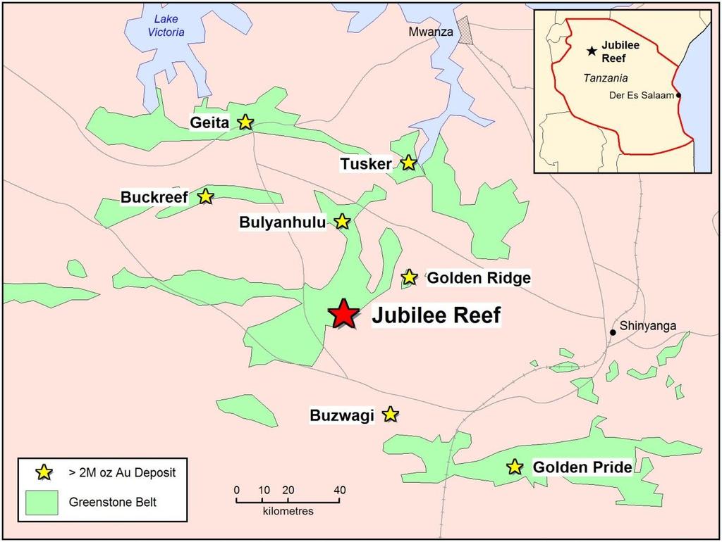1. Jubilee Reef Joint Venture Project (Liontown earning 75%) The Jubilee Reef Joint Venture Project is located approximately 850km northwest of Dar es Salaam within the Lake Victoria Goldfield of
