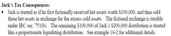 Example 16-1 Jack and Jill Liquidate JJ Partnership Assets Tax Basis FMV Cash To Jack $100,000 100,000 Accts. Rec.